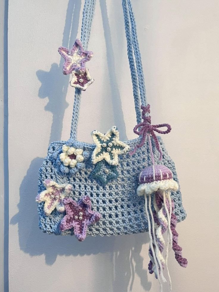 Crochet Beach Bag_ Handmade Organic Yarn Starfish Design - Etsy